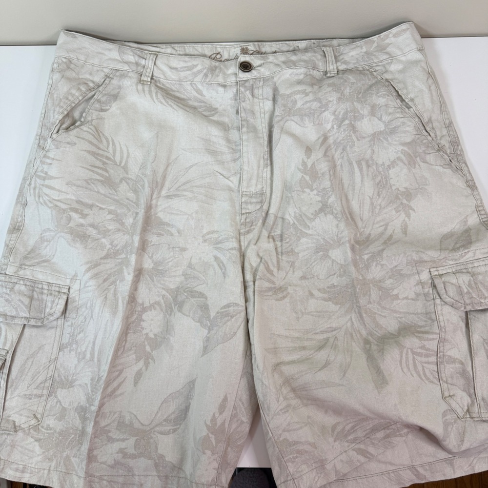 Paradise Collection Mens 42 Linen Blend Tropical Printed Cargo Shorts